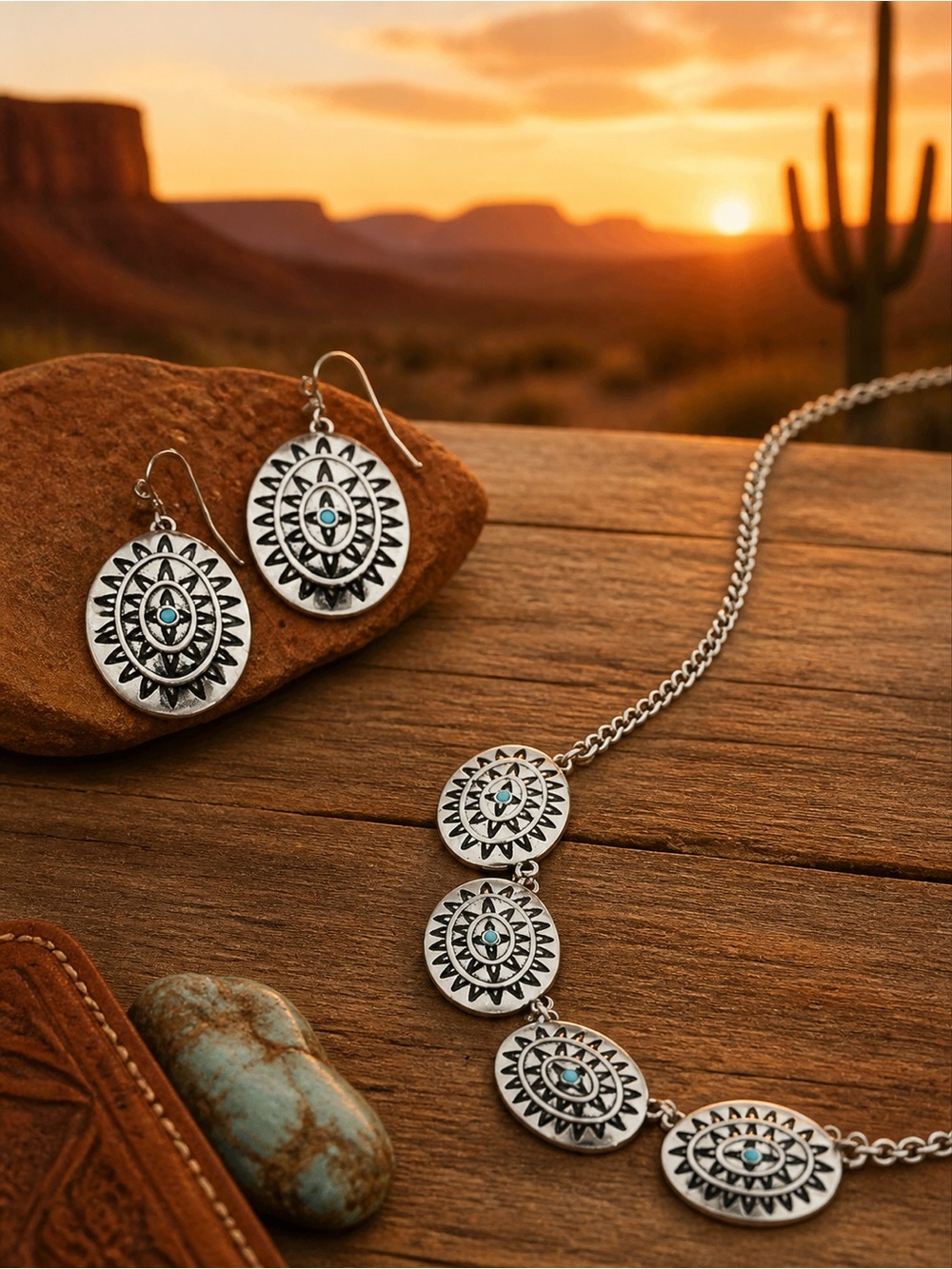 Western Sunburst Necklace and Earring